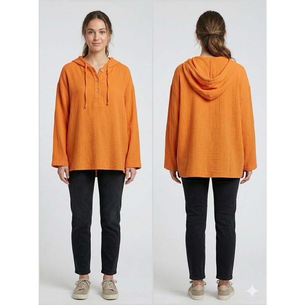 Salon Z Real Clothing Saks Fifth Avenue Size 22 Orange Hoodie Pullover - Picture 8 of 9